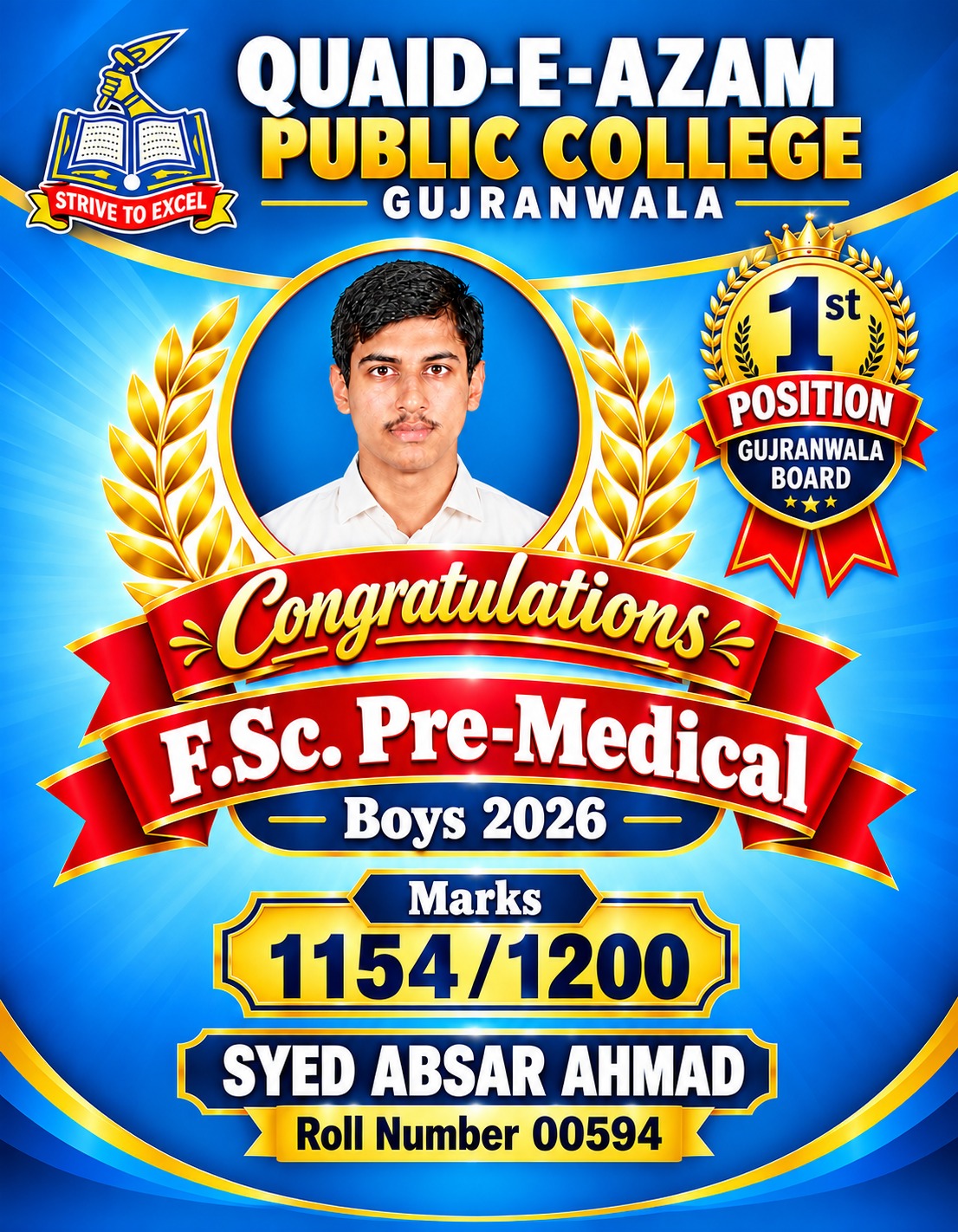 First Position in Board - Pre Medical Group